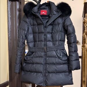 Black Puffer Jacket with Fur Hood